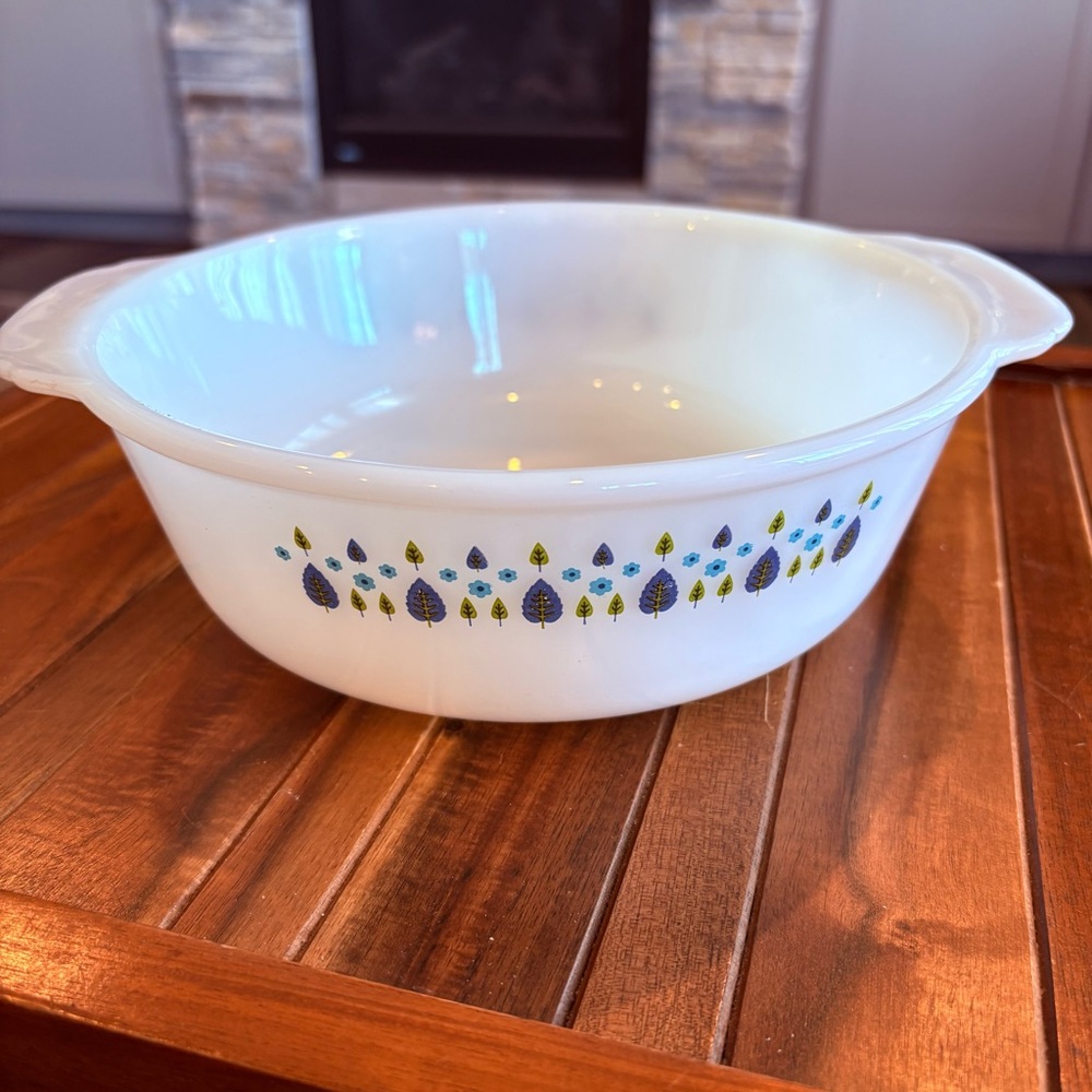 Fire King Milk Glass Alpine Swiss Chalet Marcrest Casserole Baking Dish Vintage